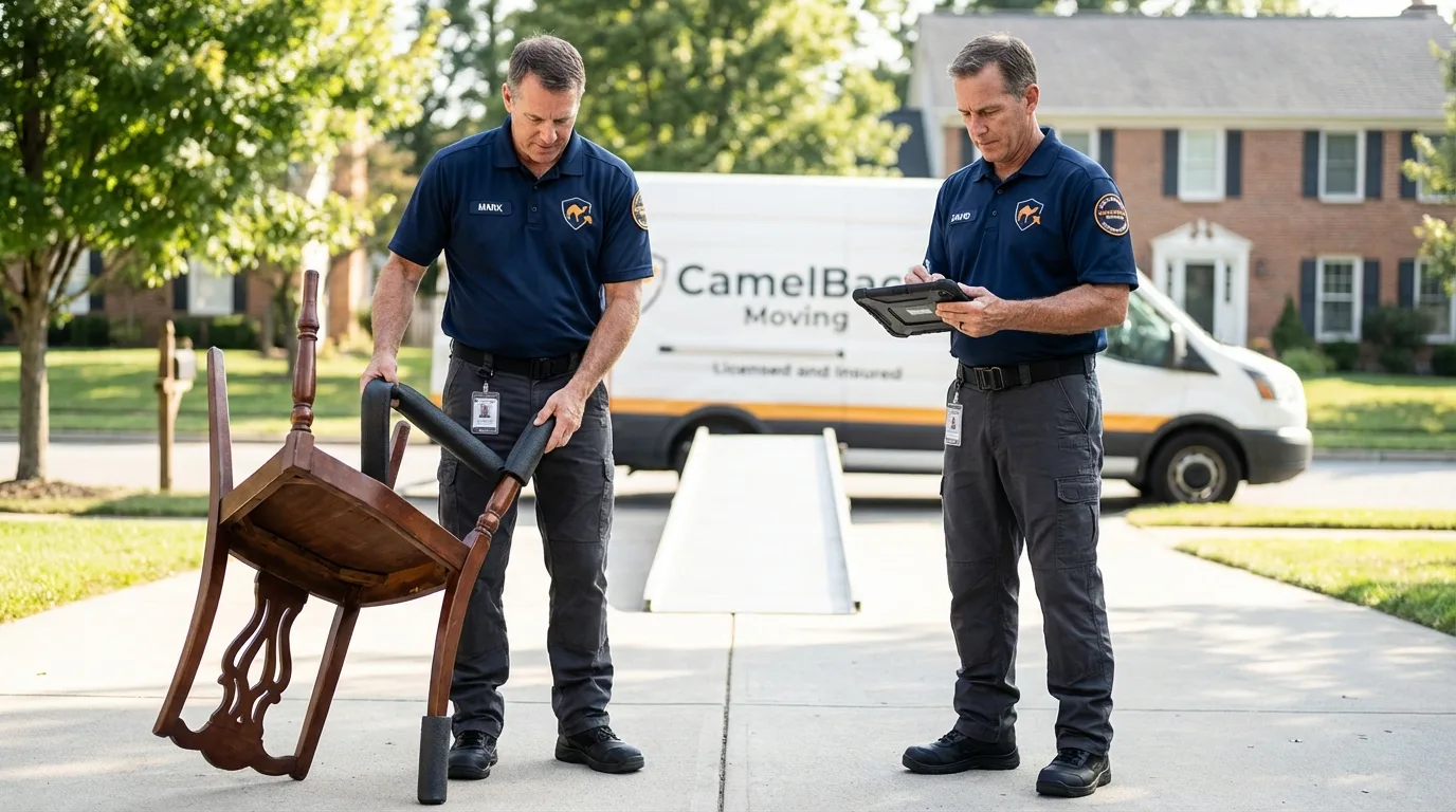 Movers inspecting furniture for damage prevention before loading in Stone Park, IL
